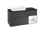 Villeroy und Boch Finion Waschtischunterschrank F282GFHG 120cm, Abdeckplatte black matt, Regal rechts Glossy white lacquer, Midnight Blue Matt Lacquer