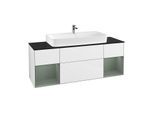 Villeroy und Boch Finion Waschtischunterschrank F212GMGF 160cm, Abdeckplatte black matt, Regale Olive matt lacquer, Glossy white lacquer