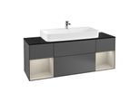 Villeroy und Boch Finion Waschtischunterschrank F212HHGK 160cm, Abdeckplatte black matt, Regale sand matt lacquer, Anthracite matt