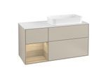 Villeroy und Boch Finion Waschtischunterschrank G271PCHH 120cm, Abdeckplatte white matt, Emotion, Regal links Oak Veneer, Sand Matt Lacquer