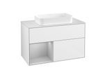 Villeroy und Boch Finion Waschtischunterschrank G241GJGF 100cm, Abdeckplatte white matt, Emotion, Regal links Light grey matt, Glossy white lacquer