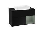 Villeroy und Boch Finion Waschtischunterschrank G252GMPH 100cm, Abdeckplatte black matt, Emotion, Regal rechts Olive Matt Lacquer, Glossy Black Lacquer