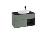 Villeroy und Boch Finion Waschtischunterschrank G902PHGM 100cm, Abdeckplatte black matt, Emotion, Regale Glossy black lacquer, Olive Matt Lacquer