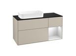 Villeroy und Boch Finion Waschtischunterschrank F282MTHH 120cm, Abdeckplatte black matt, Regal rechts White matt lacquer, Sand Matt Lacquer