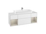 Villeroy und Boch Finion Waschtischunterschrank F211HHGF 160cm, Abdeckplatte white matt, Regale sand matt lacquer, Glossy white lacquer