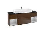 Villeroy und Boch Finion Waschtischunterschrank F212GJGN 160cm, Abdeckplatte black matt, Regale Light grey matt lacquer, Walnut veneer