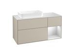 Villeroy und Boch Finion Waschtischunterschrank G281MTHH 120cm, Abdeckplatte white matt, Emotion, Regal rechts White matt lacquer, Sand Matt Lacquer