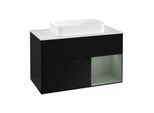 Villeroy und Boch Finion Waschtischunterschrank G251GMPH 100cm, Abdeckplatte white matt, Emotion, Regal rechts Olive Matt Lacquer, Glossy Black Lacquer