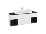 Villeroy und Boch Finion Waschtischunterschrank F212PDGF 160cm, Abdeckplatte black matt, Regale Black matt lacquer, Glossy white lacquer