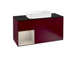 Villeroy und Boch Finion Waschtischunterschrank F292HHHB 120cm, Abdeckplatte black matt, Regal links Sand Matt Lacquer, Peony Matt