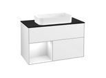 Villeroy und Boch Finion Waschtischunterschrank F242GFGF 100x60,3cm, Abdeckplatte black matt, Regal links Glossy white lacquer, Glossy white lacquer