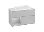 Villeroy und Boch Finion Waschtischunterschrank G241GJGJ 100cm, Abdeckplatte white matt, Emotion, Regal links Light grey matt, Light grey matt
