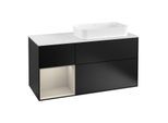 Villeroy und Boch Finion Waschtischunterschrank F271HHPD 120cm, Abdeckplatte white matt, Regal links Sand Matt Lacquer, Black matt lacquer