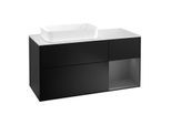 Villeroy und Boch Finion Waschtischunterschrank F281GKPD 120cm, Abdeckplatte white matt, Regal rechts Anthracite matt, Black matt lacquer