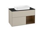 Villeroy und Boch Finion Waschtischunterschrank G252GNHH 100cm, Abdeckplatte black matt, Emotion, Regal rechts Walnut veneer, Sand Matt Lacquer