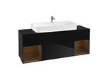 Villeroy und Boch Finion Waschtischunterschrank F212GNPH 160cm, Abdeckplatte black matt, Regale Walnut veneer, Glossy Black Lacquer