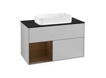 Villeroy und Boch Finion Waschtischunterschrank F242GNGJ 100x60,3cm, Abdeckplatte black matt, Regal links Walnut veneer, Light grey matt