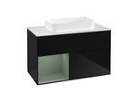 Villeroy und Boch Finion Waschtischunterschrank F241GMPH 100x60,3cm, Abdeckplatte white matt, Regal links Olive Matt Lacquer, Glossy Black Lacquer