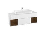 Villeroy und Boch Finion Waschtischunterschrank G211GNGF 160cm, Abdeckplatte white matt, Emotion, Regale Walnut veneer, Glossy white lacquer