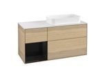 Villeroy und Boch Finion Waschtischunterschrank G271PHPC 120cm, Abdeckplatte white matt, Emotion, Regal links Glossy Black Lacquer, Oak Veneer