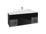 Villeroy und Boch Finion Waschtischunterschrank G211GKPH 160cm, Abdeckplatte white matt, Emotion, Regale Anthracite matt lacquer, Glossy Black Lacquer