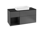 Villeroy und Boch Finion Waschtischunterschrank F292PDGK 120cm, Abdeckplatte black matt, Regal links Black matt lacquer, Anthracite matt