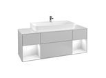 Villeroy und Boch Finion Waschtischunterschrank G211GFGJ 160cm, Abdeckplatte white matt, Emotion, Regale Glossy white lacquer, Light grey matt