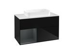Villeroy und Boch Finion Waschtischunterschrank G241HGPH 100cm, Abdeckplatte white matt, Emotion, Regal links Midnight Blue Matt Lacquer, Glossy Black Lacquer