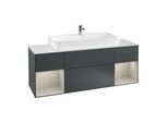 Villeroy und Boch Finion Waschtischunterschrank F211HHHG 160cm, Abdeckplatte white matt, Regale sand matt lacquer, Midnight Blue Matt Lacquer