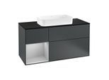 Villeroy und Boch Finion Waschtischunterschrank F292GJHG 120cm, Abdeckplatte black matt, Regal links Light grey matt, Midnight Blue Matt Lacquer