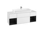Villeroy und Boch Finion Waschtischunterschrank G211PHGF 160cm, Abdeckplatte white matt, Emotion, Regale Glossy black lacquer, Glossy white lacquer