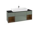 Villeroy und Boch Finion Waschtischunterschrank F212GNGM 160cm, Abdeckplatte black matt, Regale Walnut veneer, Olive Matt Lacquer