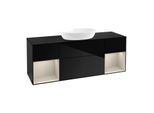 Villeroy und Boch Finion Waschtischunterschrank GD02HHPH 120cm, Abdeckplatte black matt, Emotion, Regale sand matt lacquer, Glossy Black Lacquer