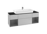 Villeroy und Boch Finion Waschtischunterschrank F212GKGJ 160cm, Abdeckplatte black matt, Regale Anthracite matt lacquer, Light grey matt