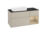 Villeroy und Boch Finion Waschtischunterschrank F282PCHH 120cm, Abdeckplatte black matt, Regal rechts Oak Veneer, Sand Matt Lacquer