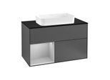 Villeroy und Boch Finion Waschtischunterschrank F242GJGK 100x60,3cm, Abdeckplatte black matt, Regal links Light grey matt, Anthracite matt