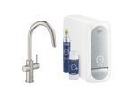 Grohe Blue Home Spültisch-Einhebelmischer 31541DC0 Supersteel, C-Auslauf-Starter Kit, herausziehbarer Mousseurauslauf