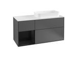 Villeroy und Boch Finion Waschtischunterschrank F271PHGK 120cm, Abdeckplatte white matt, Regal links Glossy Black Lacquer, Anthracite matt