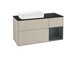 Villeroy und Boch Finion Waschtischunterschrank F282HGHH 120cm, Abdeckplatte black matt, Regal rechts Midnight Blue Matt Lacquer, Sand Matt Lacquer