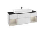 Villeroy und Boch Finion Waschtischunterschrank G212HHMT 160cm, Abdeckplatte black matt, Emotion, Regale sand matt lacquer, White matt lacquer