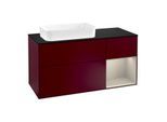 Villeroy und Boch Finion Waschtischunterschrank F282HHHB 120cm, Abdeckplatte black matt, Regal rechts Sand Matt, Peony Matt