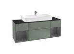 Villeroy und Boch Finion Waschtischunterschrank G212GKGM 160cm, Abdeckplatte black matt, Emotion, Regale Anthracite matt lacquer, Olive Matt Lacquer
