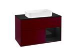 Villeroy und Boch Finion Waschtischunterschrank F252PHHB 100x60,3cm, Abdeckplatte black matt, Regal rechts Glossy Black Lacquer, Peony Matt