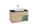 Villeroy und Boch Finion Waschtischunterschrank G782GMPC 100cm, Abdeckplatte black matt, Emotion, Regale Olive matt lacquer, Oak Veneer