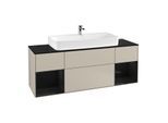 Villeroy und Boch Finion Waschtischunterschrank G212PHHH 160cm, Abdeckplatte black matt, Emotion, Regale Glossy black lacquer, Sand Matt Lacquer