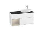 Villeroy und Boch Finion Waschtischunterschrank F922HHGF 120cm, Abdeckplatte black matt, Regale sand matt lacquer, Glossy white lacquer