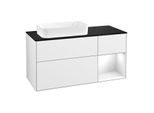 Villeroy und Boch Finion Waschtischunterschrank G282GFGF 120cm, Abdeckplatte black matt, Emotion, Regal rechts Glossy white lacquer, Glossy white lacquer