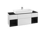 Villeroy und Boch Finion Waschtischunterschrank G212PHMT 160cm, Abdeckplatte black matt, Emotion, Regale Glossy black lacquer, White matt lacquer