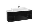 Villeroy und Boch Finion Waschtischunterschrank F211PHPH 160cm, Abdeckplatte white matt, Regale Glossy black lacquer, Glossy Black Lacquer
