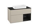 Villeroy und Boch Finion Waschtischunterschrank F252PHHH 100x60,3cm, Abdeckplatte black matt, Regal rechts Glossy Black Lacquer, Sand Matt Lacquer